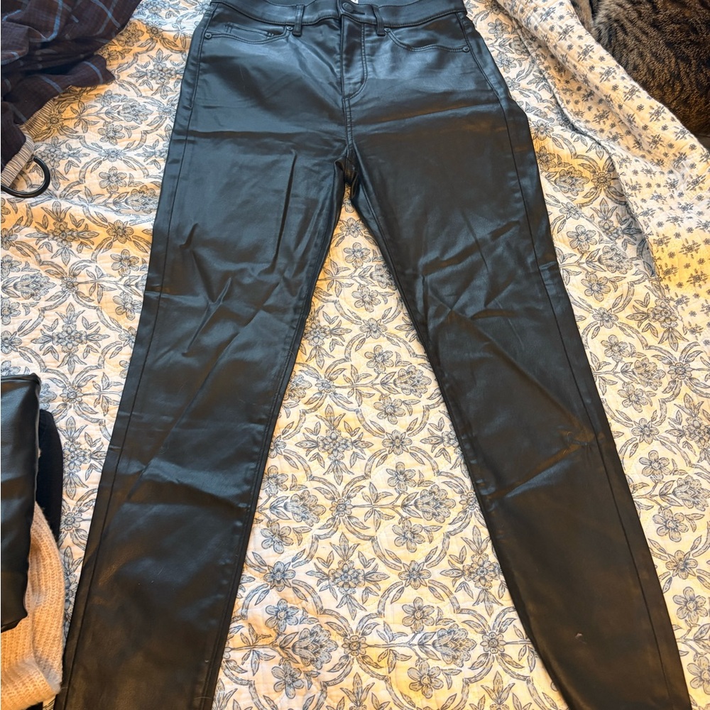 LOFT Sleek Black Faux Leather Skinny Pants